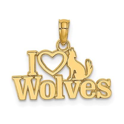 14K Yellow Gold I Heart Wolves Charm