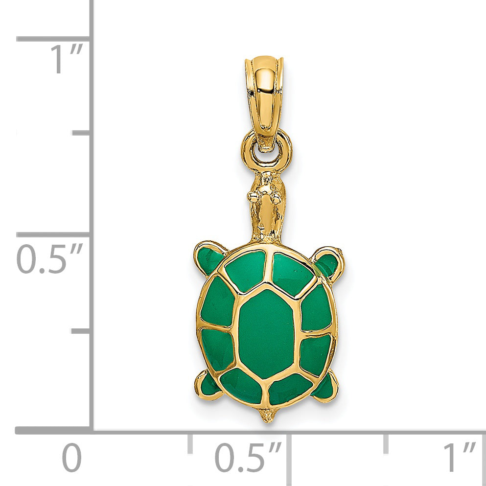 14K Yellow Gold Green Enamel Tortoise Charm