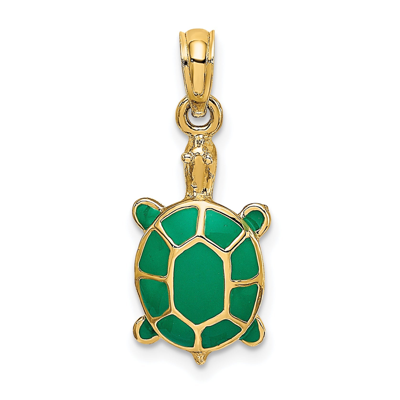 14K Yellow Gold Green Enamel Tortoise Charm