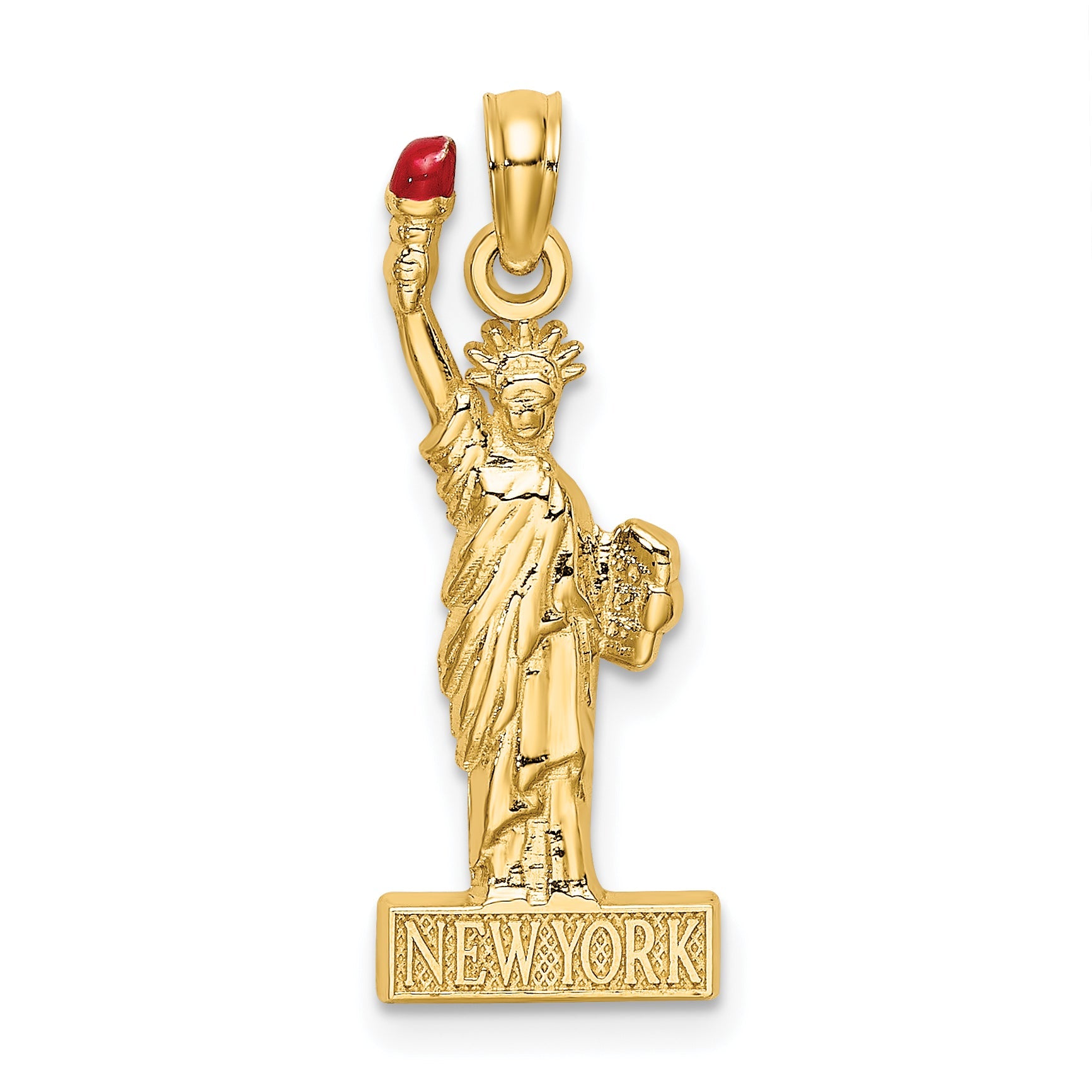 14K Yellow Gold W/ Enamel Flame Statue Of Liberty New York Charm