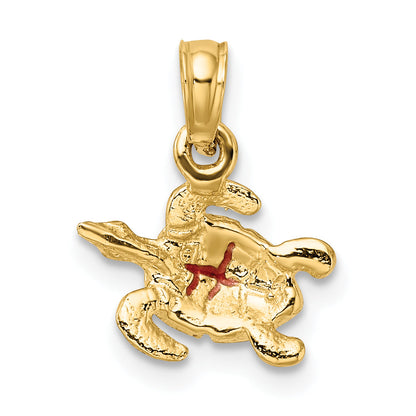 14K Yellow Gold Textured And Enameled Sea Turtle Charm