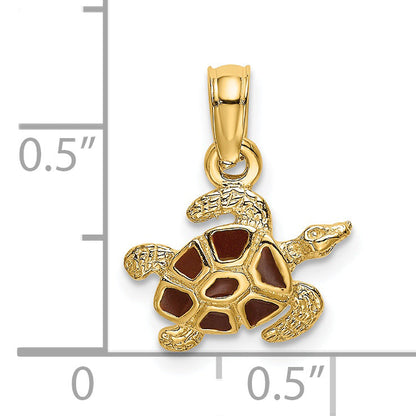 14K Yellow Gold Textured And Enameled Sea Turtle Charm