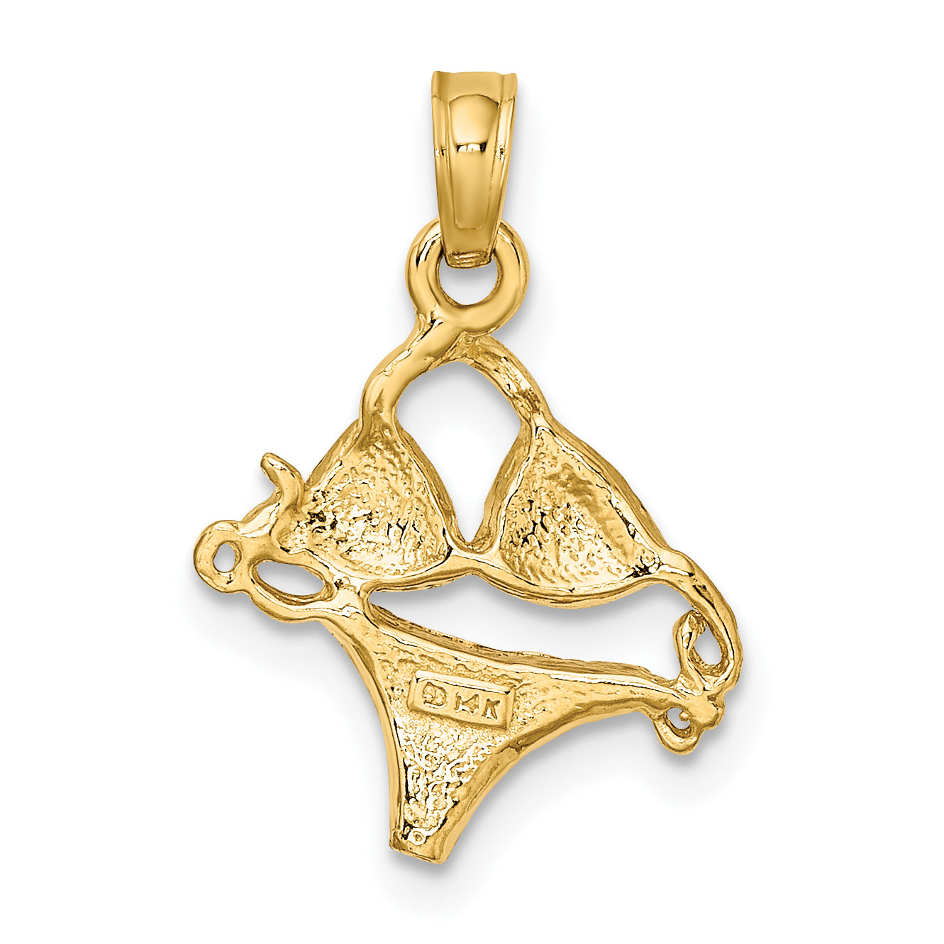 14K Yellow Gold Pink Enameled Bikini Bathing Suit Charm