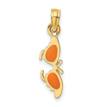 14K Yellow Gold Orange Enameled Butterfly Sunglasses Charm