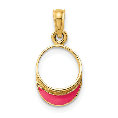 14K Yellow Gold Fuschia Enameled Beach Sun Visor Charm