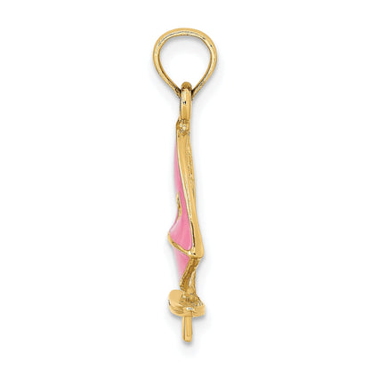 14K Yellow Gold Pink Enameled Windsail Surf Board Charm