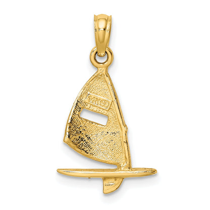 14K Yellow Gold Pink Enameled Windsail Surf Board Charm