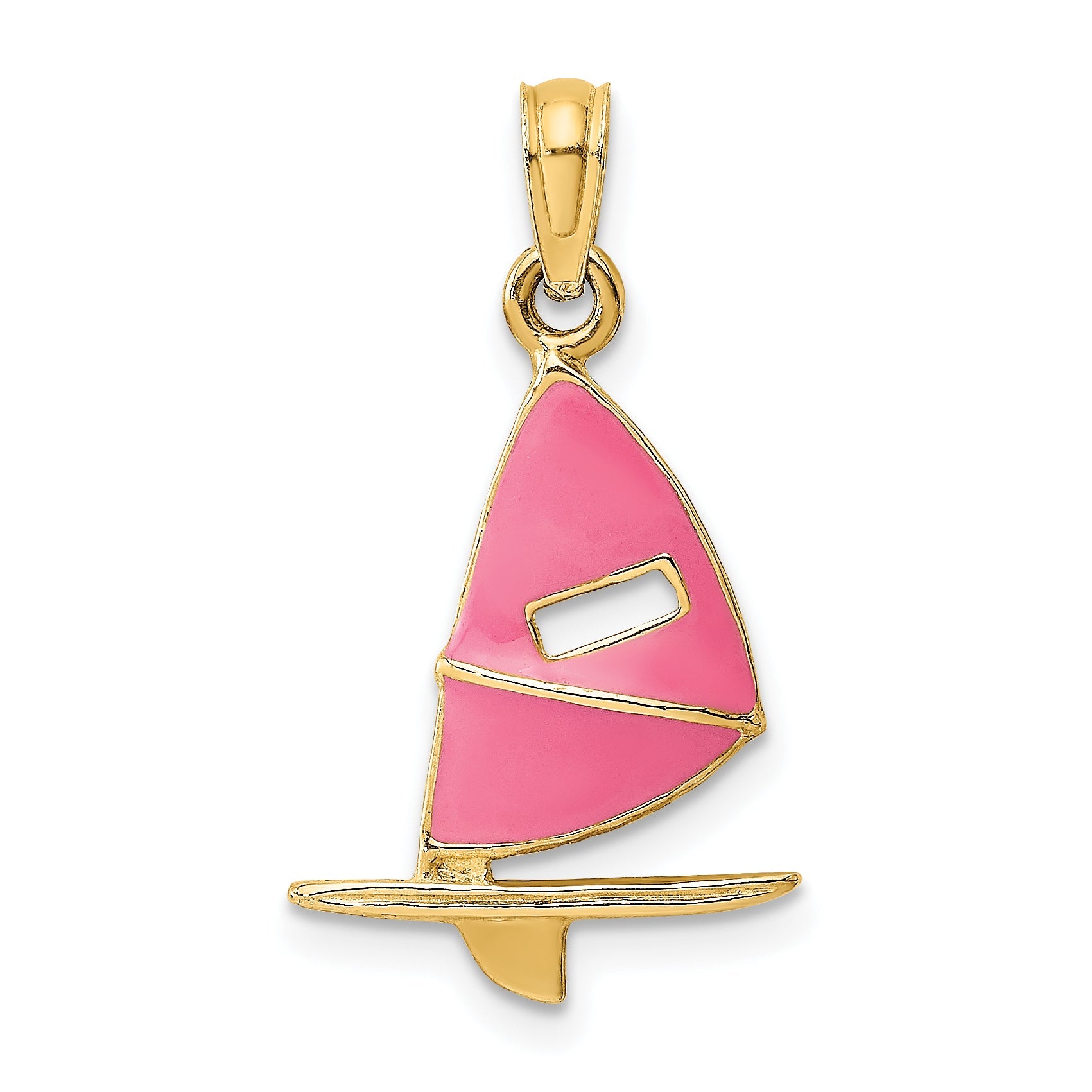 14K Yellow Gold Pink Enameled Windsail Surf Board Charm