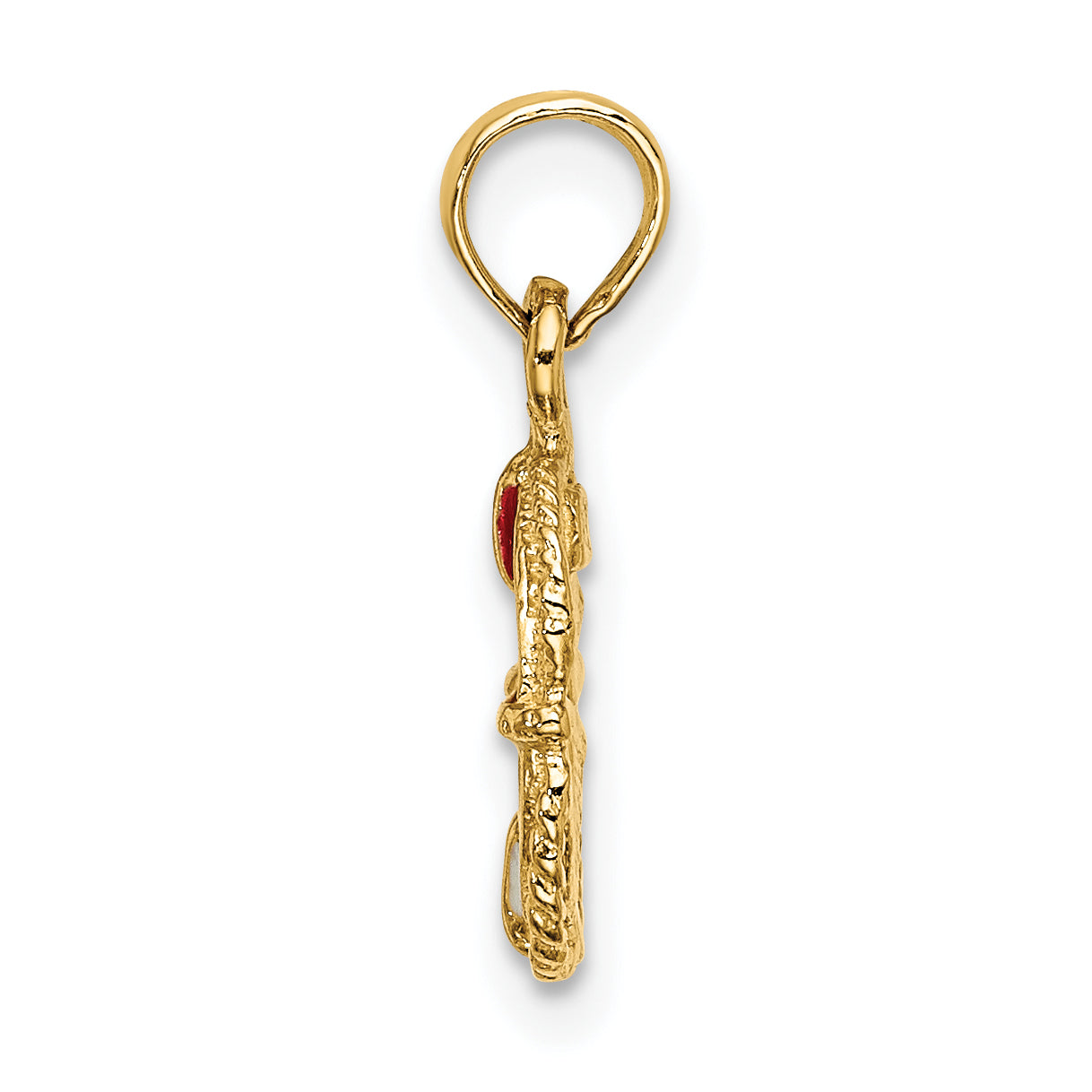 14K Yellow Gold Red And White Enameled Lifesaver Ring Charm