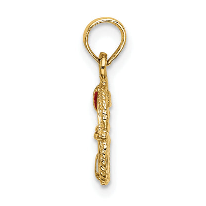 14K Yellow Gold Red And White Enameled Lifesaver Ring Charm