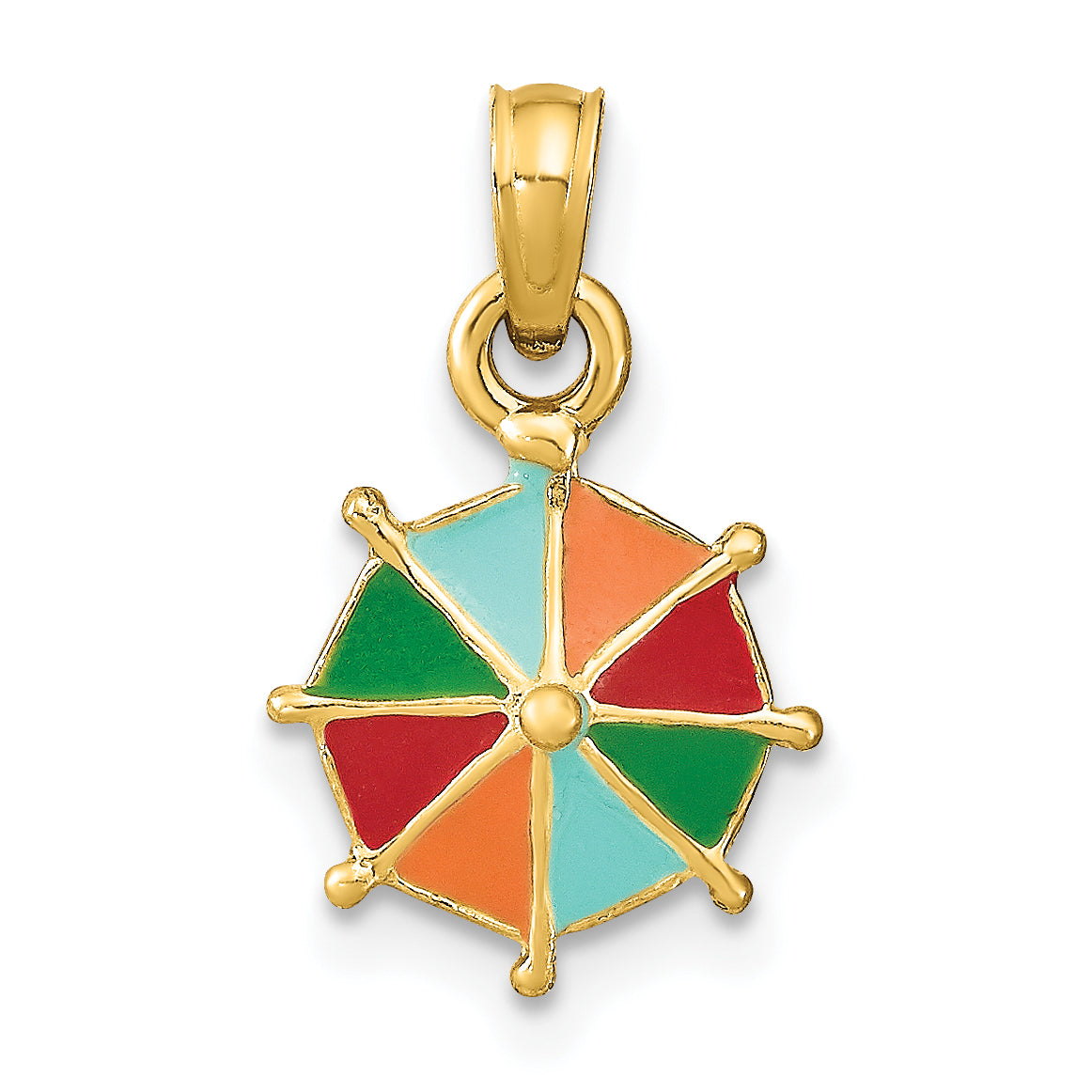 14K Yellow Gold W/ Multi-Color Enamel Umbrella Charm