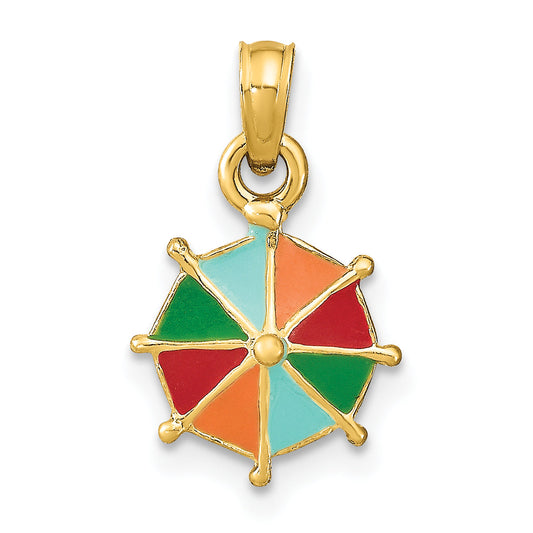 14K Yellow Gold W/ Multi-Color Enamel Umbrella Charm