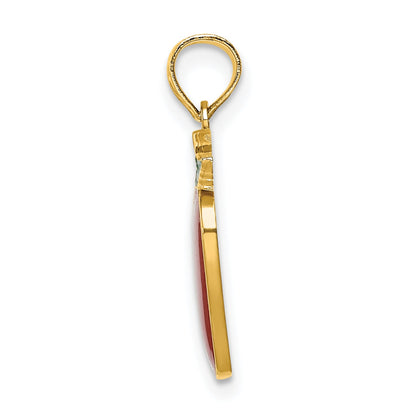 14K Yellow Gold Enamel Red Delicious Apple W/Stem And Leaf Charm