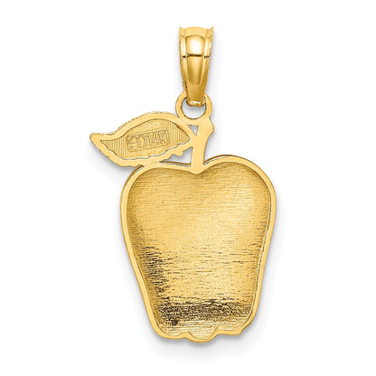 14K Yellow Gold Enamel Red Delicious Apple W/Stem And Leaf Charm