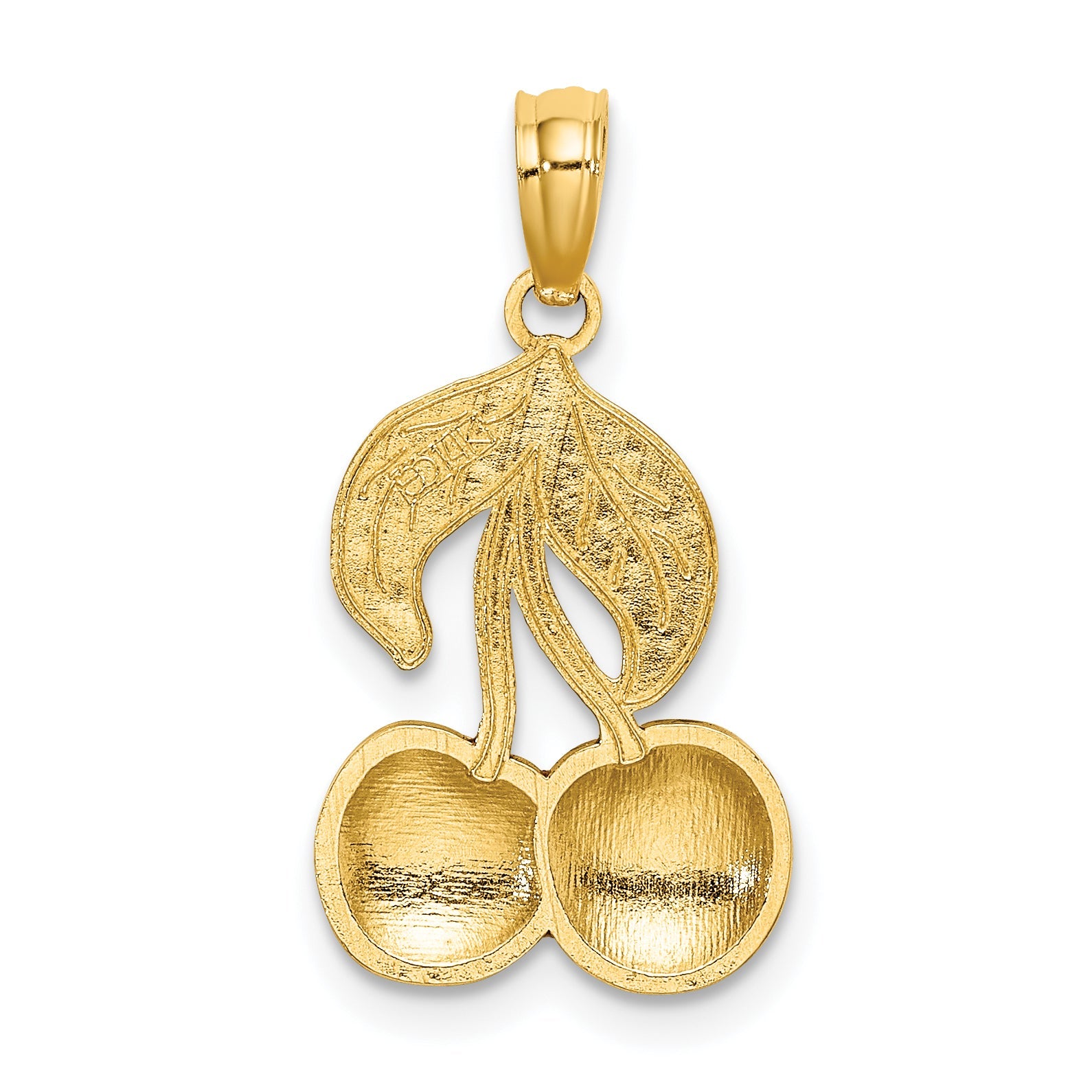 14K Yellow Gold W/ Enamel Cherries With Leaf Charm