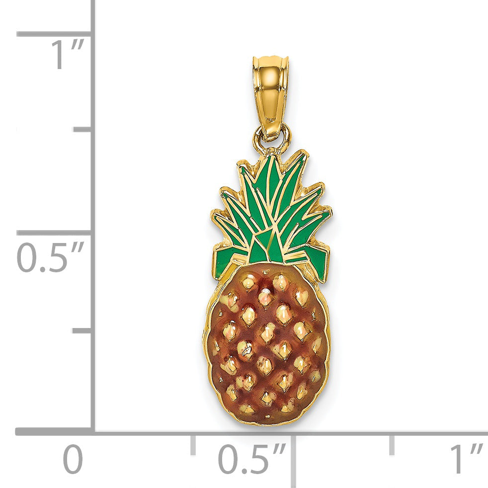 14K Yellow Gold W/ Enamel 2-D Pineapple Charm