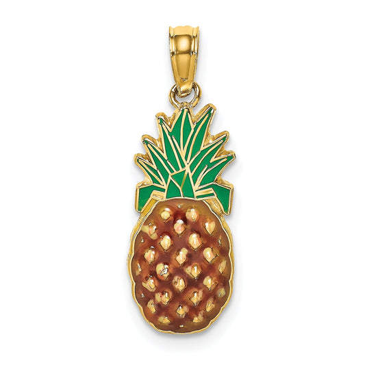 14K Yellow Gold W/ Enamel 2-D Pineapple Charm