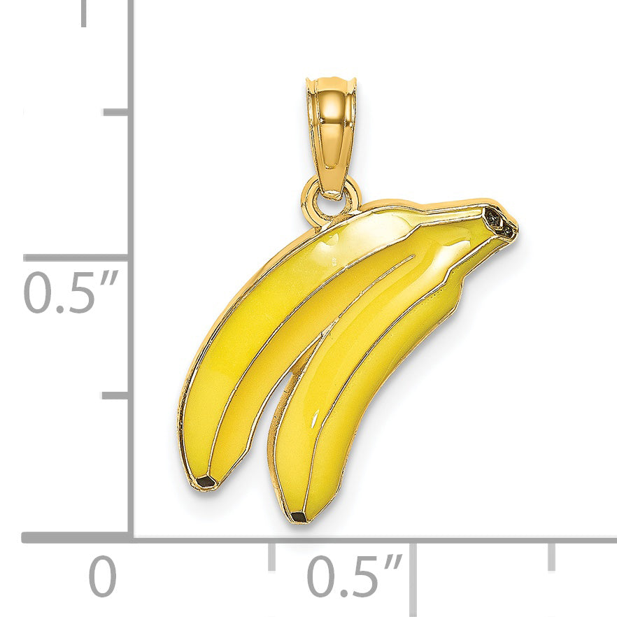 14K Yellow Gold W/ Enamel 2-D Bananas Charm