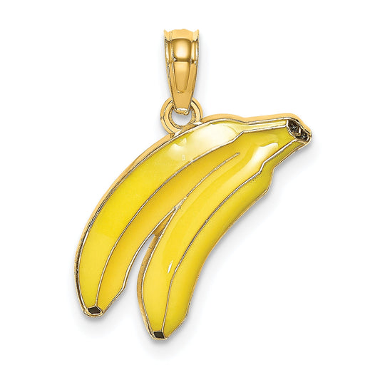 14K Yellow Gold W/ Enamel 2-D Bananas Charm