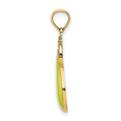 14K Yellow Gold W/ Enamel Pear With Stem And Leaf Charm