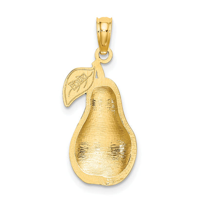 14K Yellow Gold W/ Enamel Pear With Stem And Leaf Charm