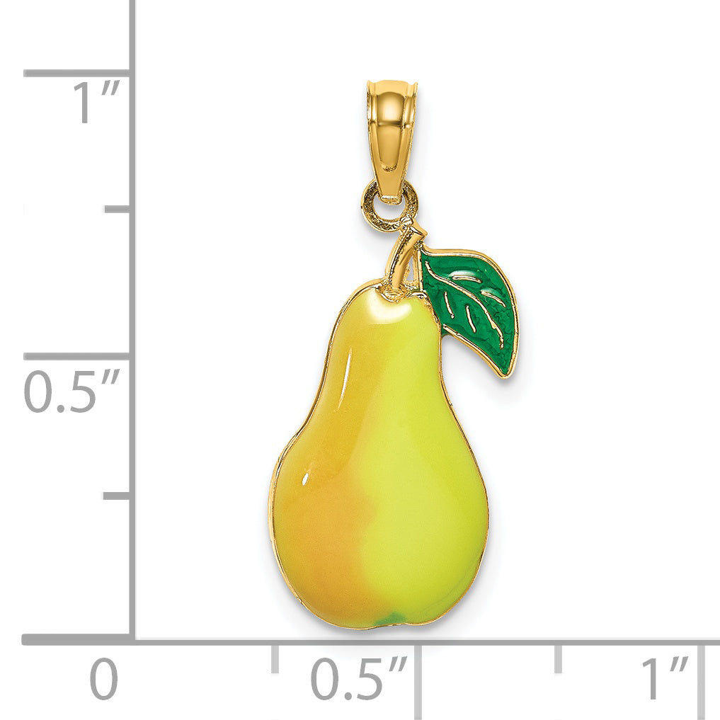 14K Yellow Gold W/ Enamel Pear With Stem And Leaf Charm