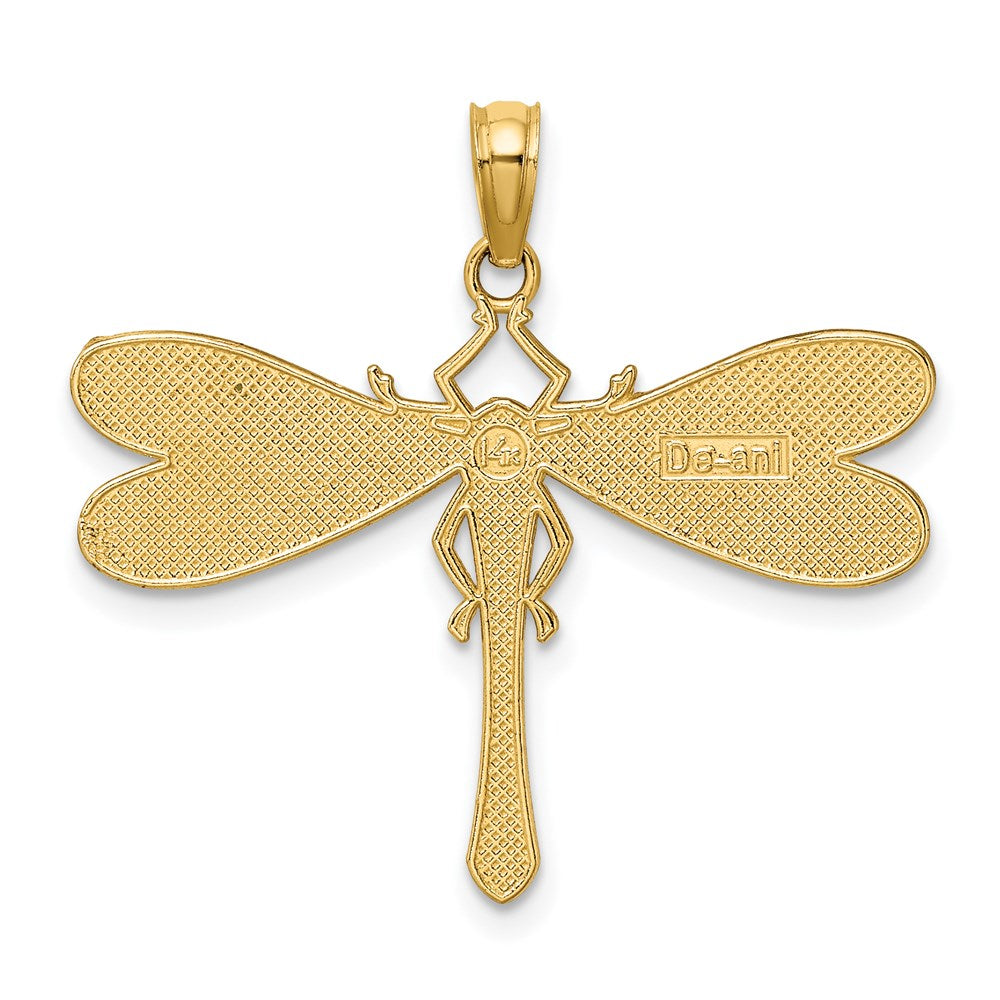 14K Yellow Gold Multi Color Enamel Dragonfly Charm