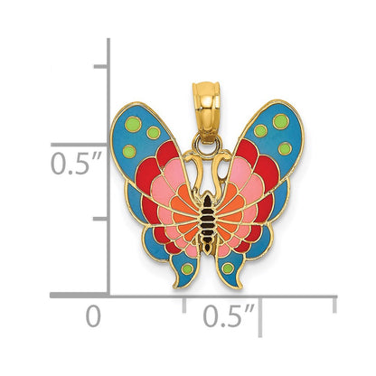 14K Yellow Gold W/ Multi-Color Enamel Butterfly Charm