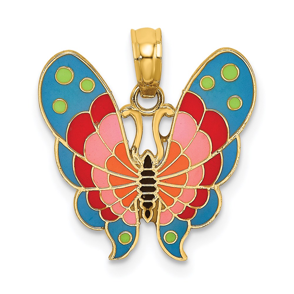 14K Yellow Gold W/ Multi-Color Enamel Butterfly Charm