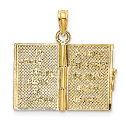 14k Yellow Gold 3-D w/ Enamel Ecclesiastes Book w/ Moveable Pages Charm