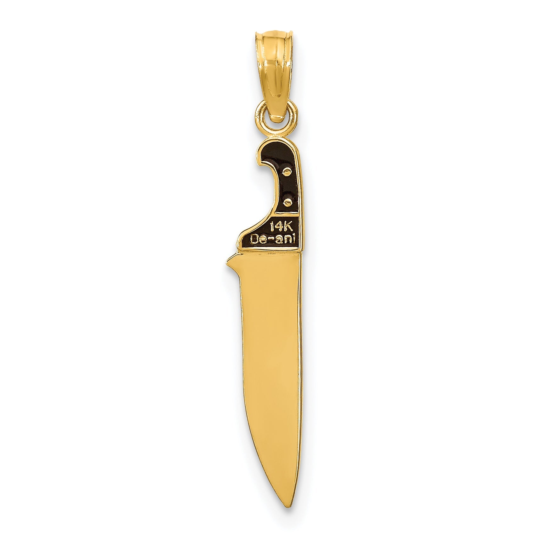 14K Yellow Gold W/ Black Enamel 3-D Butcher Knife Charm
