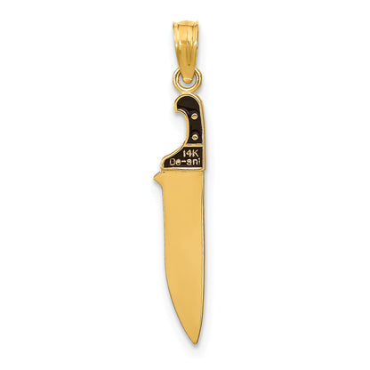 14K Yellow Gold W/ Black Enamel 3-D Butcher Knife Charm