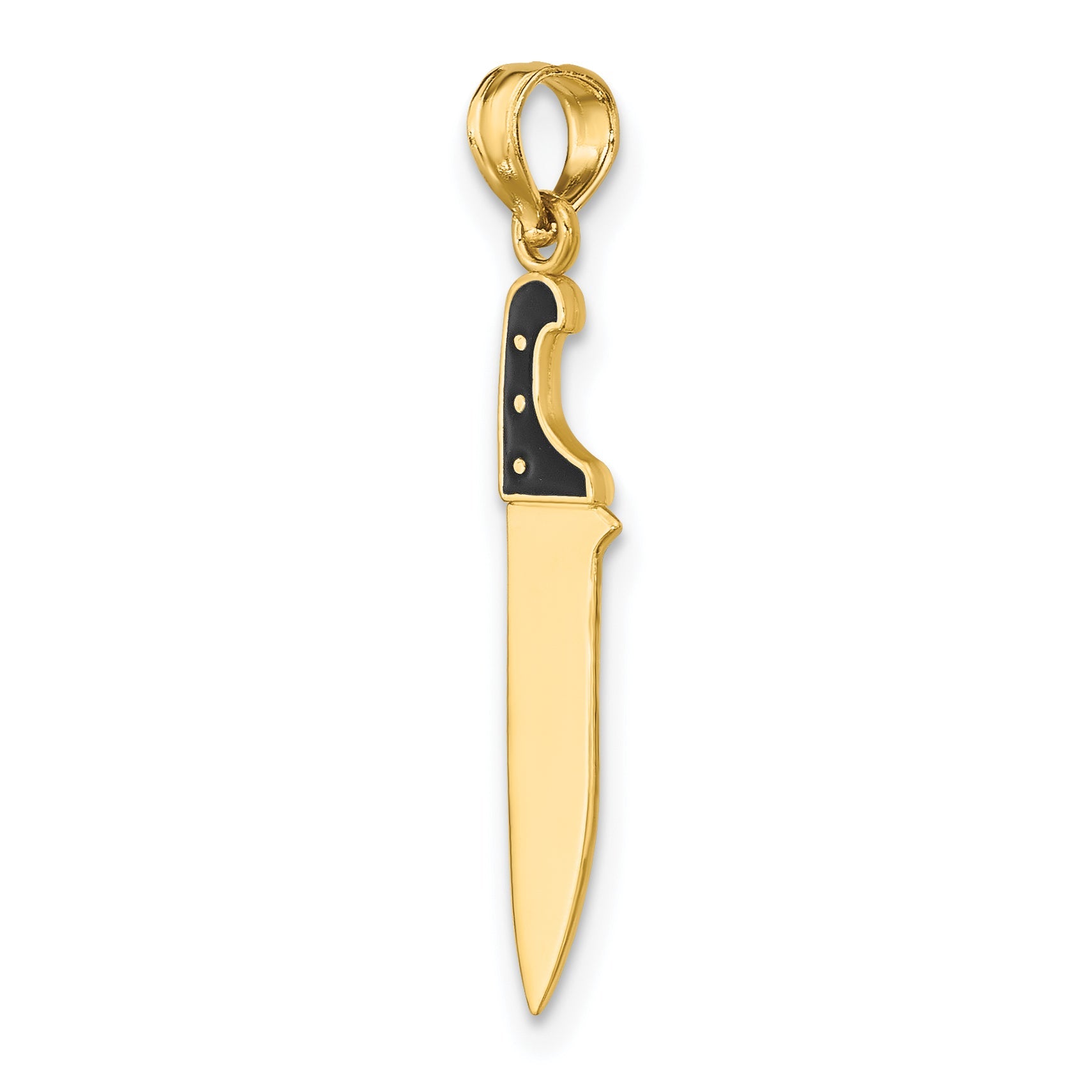 14K Yellow Gold W/ Black Enamel 3-D Butcher Knife Charm