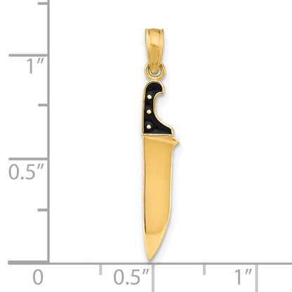 14K Yellow Gold W/ Black Enamel 3-D Butcher Knife Charm