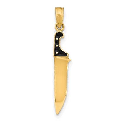 14K Yellow Gold W/ Black Enamel 3-D Butcher Knife Charm
