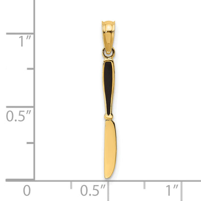 14K Yellow Gold W/ Black Enamel 3-D Table Knife Charm