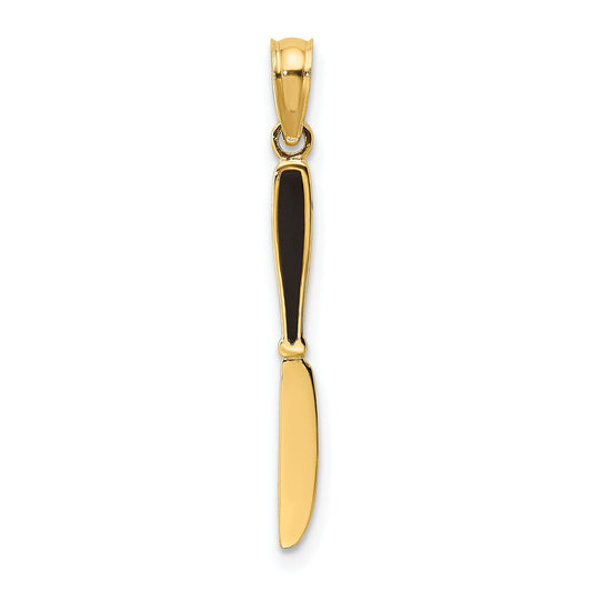 14K Yellow Gold W/ Black Enamel 3-D Table Knife Charm