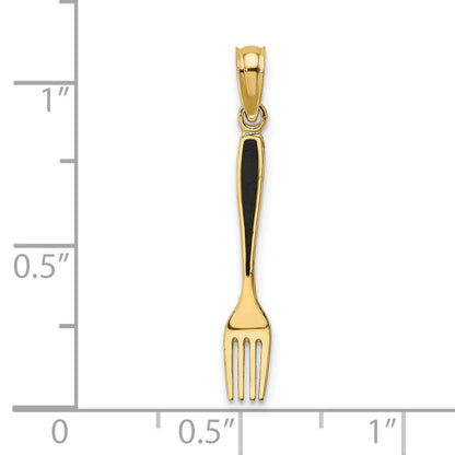 14K Yellow Gold W/ Black Enamel 3-D Table Fork Charm