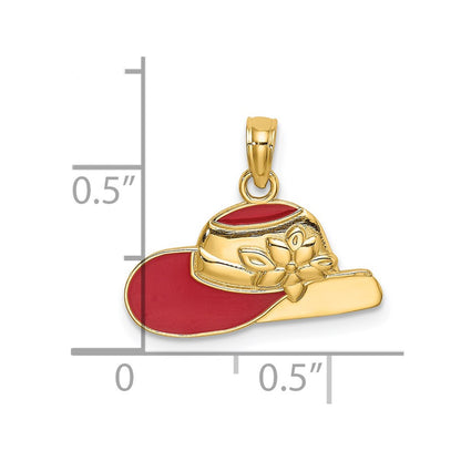 14K Yellow Gold Polished 2-D Red Enamel Hat Charm
