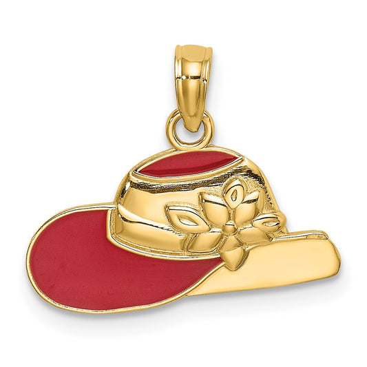 14K Yellow Gold Polished 2-D Red Enamel Hat Charm
