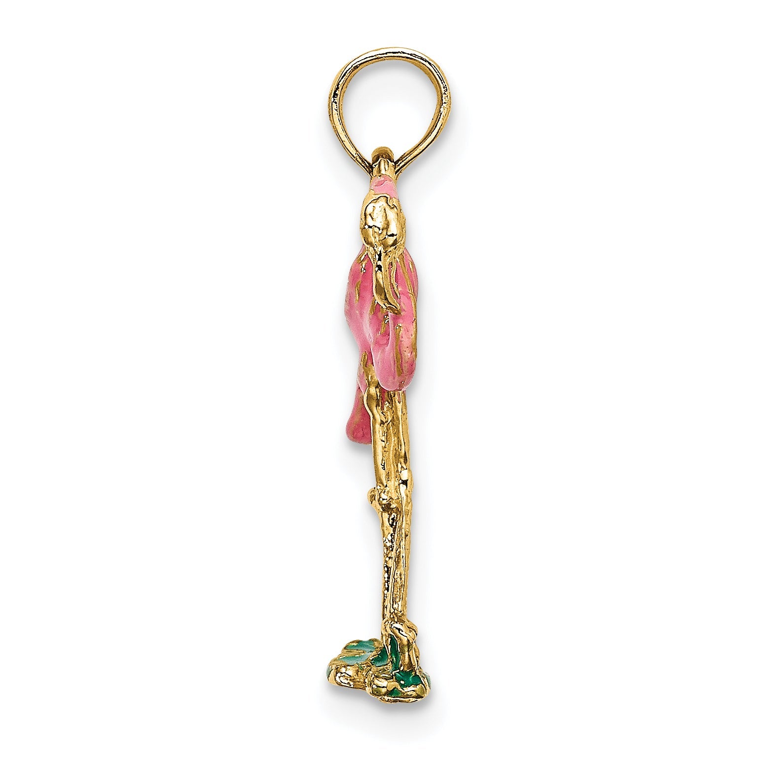 14K Yellow Gold 3-D Pink Enamel Flamingo Charm