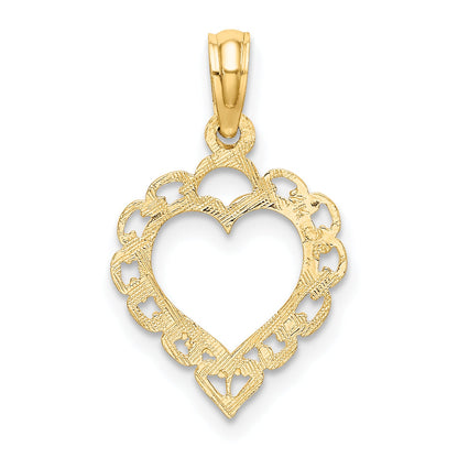 14K Yellow Gold Heart W/ Lace Trim Charm