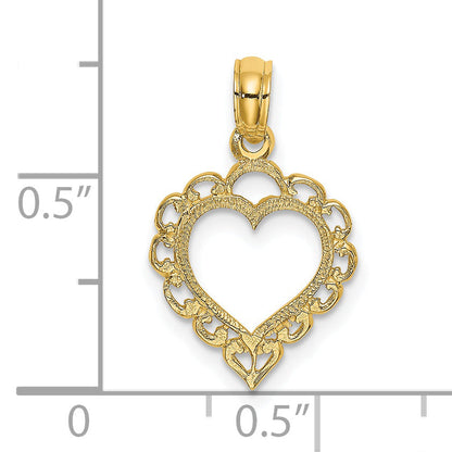 14K Yellow Gold Heart W/ Lace Trim Charm