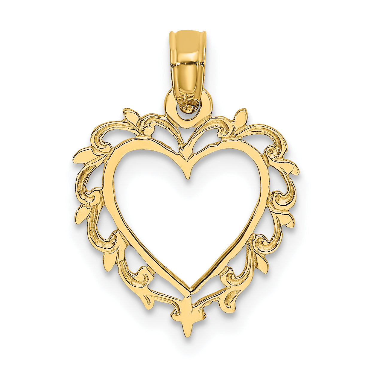 14K Yellow Gold Heart W/ Lace Trim Charm