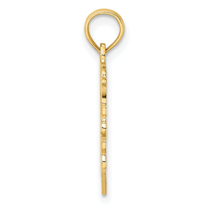 14K Yellow Gold Love In Heart W/ Floral Design Charm