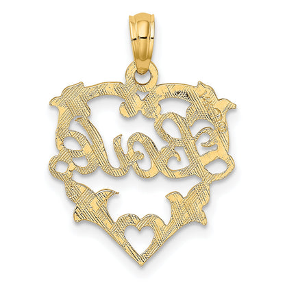 14K Yellow Gold Love In Heart W/ Floral Design Charm