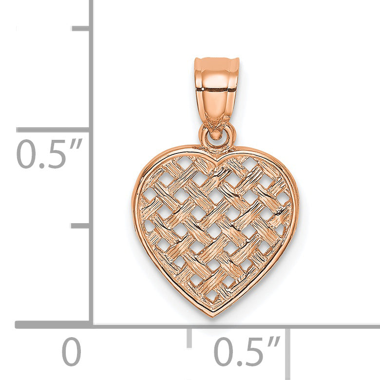 14K Rose Gold Polished Cut-Out And Textured Woven Heart Charm