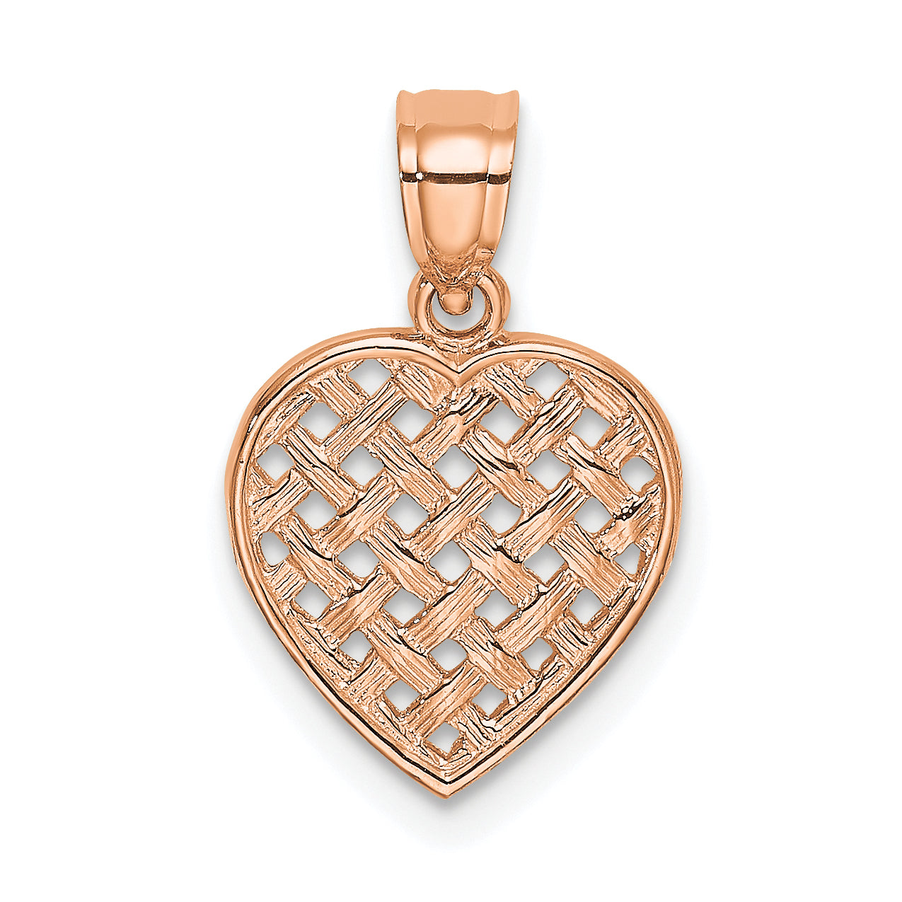 14K Rose Gold Polished Cut-Out And Textured Woven Heart Charm