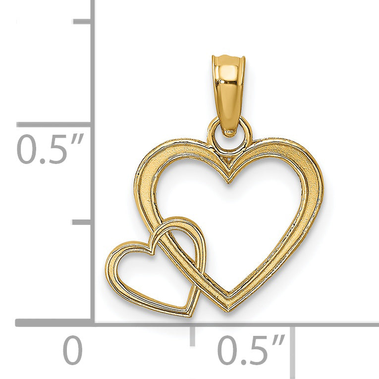 14K Yellow Gold Flat Two Hearts Intertwined Charm