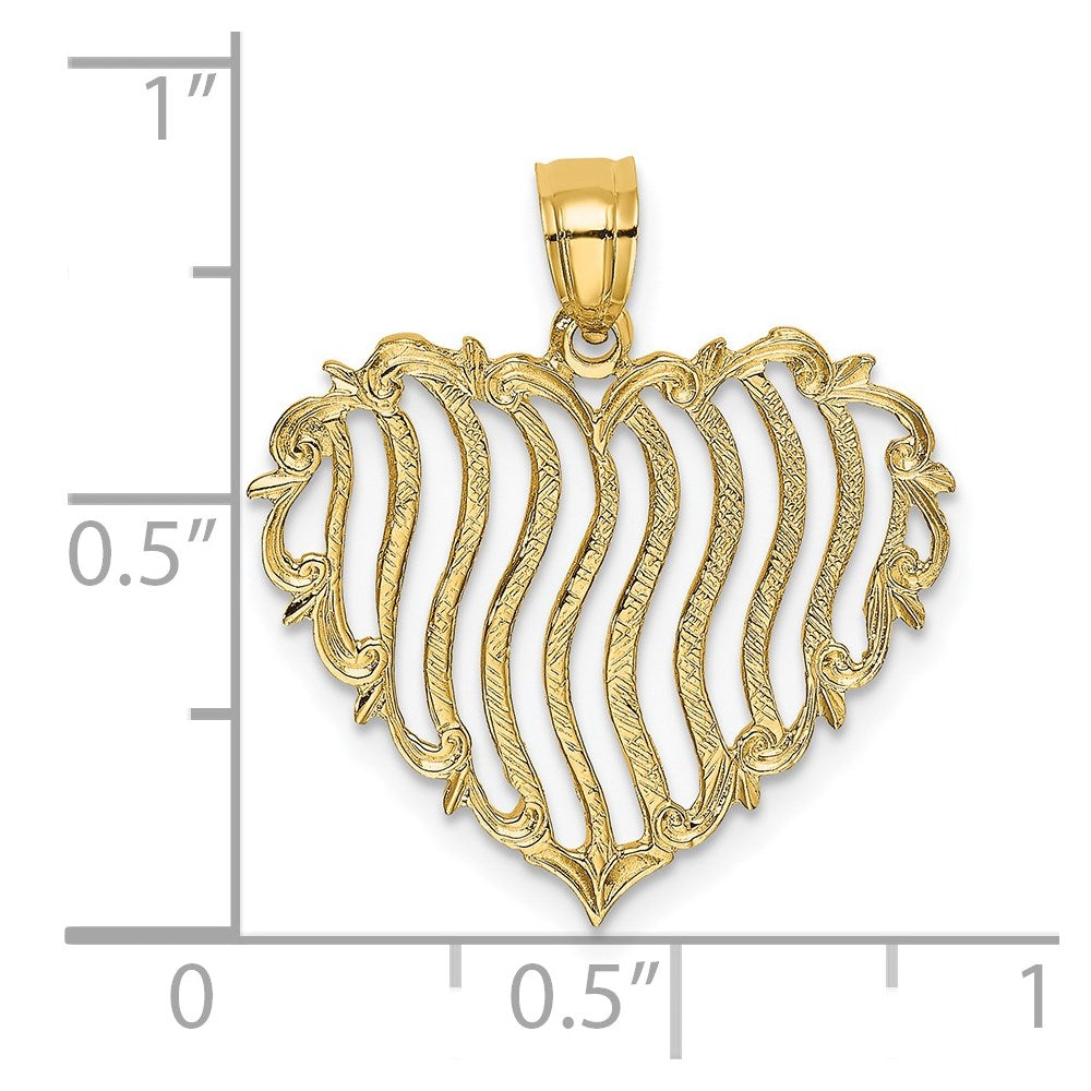 14K Yellow Gold Polished And Textured Heart Charm